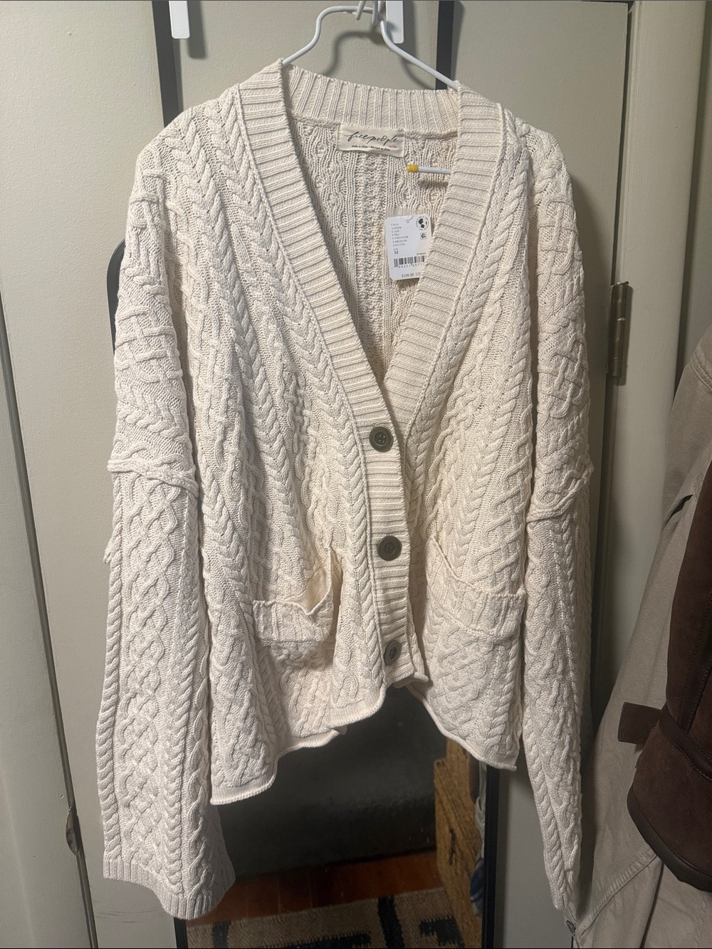 Free People Cream Cable Knit Button Cardigan Sz M